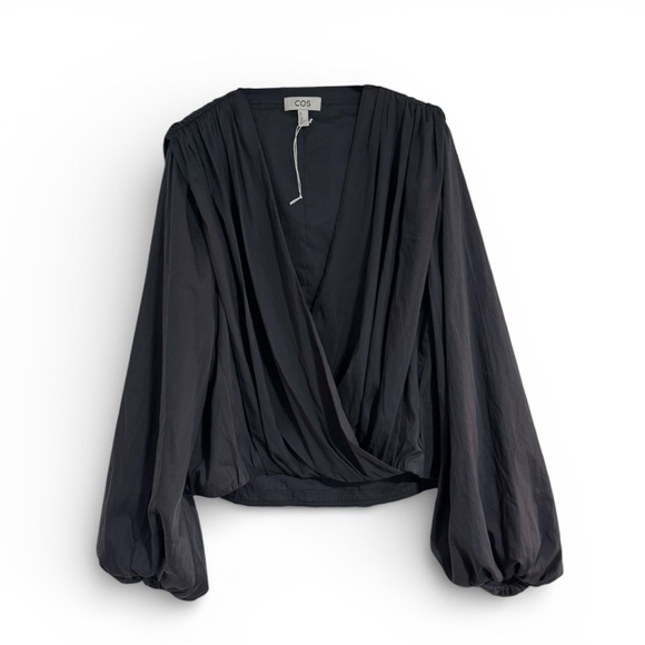 COS GATHERED WRAP OVER BLOUSE TOP IN CHARCOAL SZ L - NEW WITHOUT TAGS - Picture 6 of 10